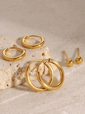 3 Pairs | 18K Gold Plated Hoop Earring Set